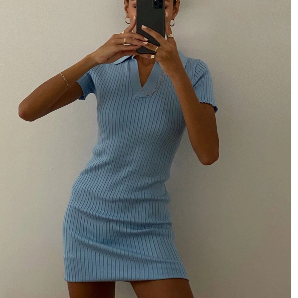 Blue midi princess Polly dress rib knit size M